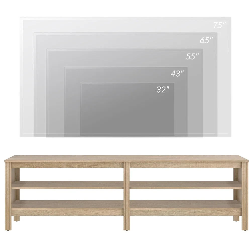 70 Inch TV Stand TVs Up to 75 Inch Media Console with Open Shelves Oak Wood Grain Entertainment Center Storage Table