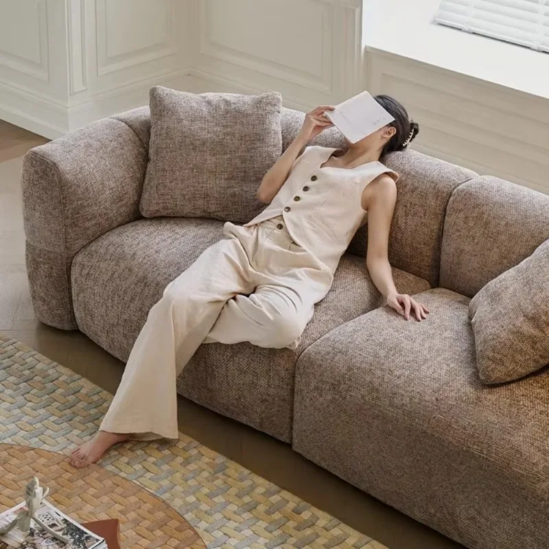 Large Modern White Fabric Sofa French Retro Cream Brown Aesthetic Soft Comfort Couch For High End Villa Apartment Living Room