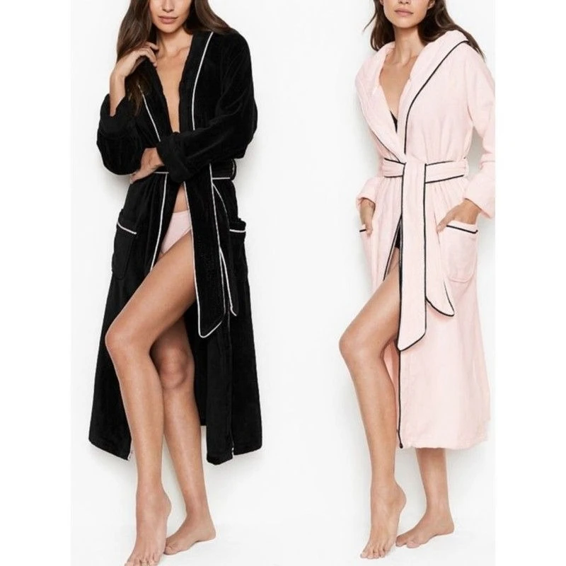 

2025 New Winter Sexy Nightgown Women's Fleece Hooded Long Flannel Coral Fleece Pajamas