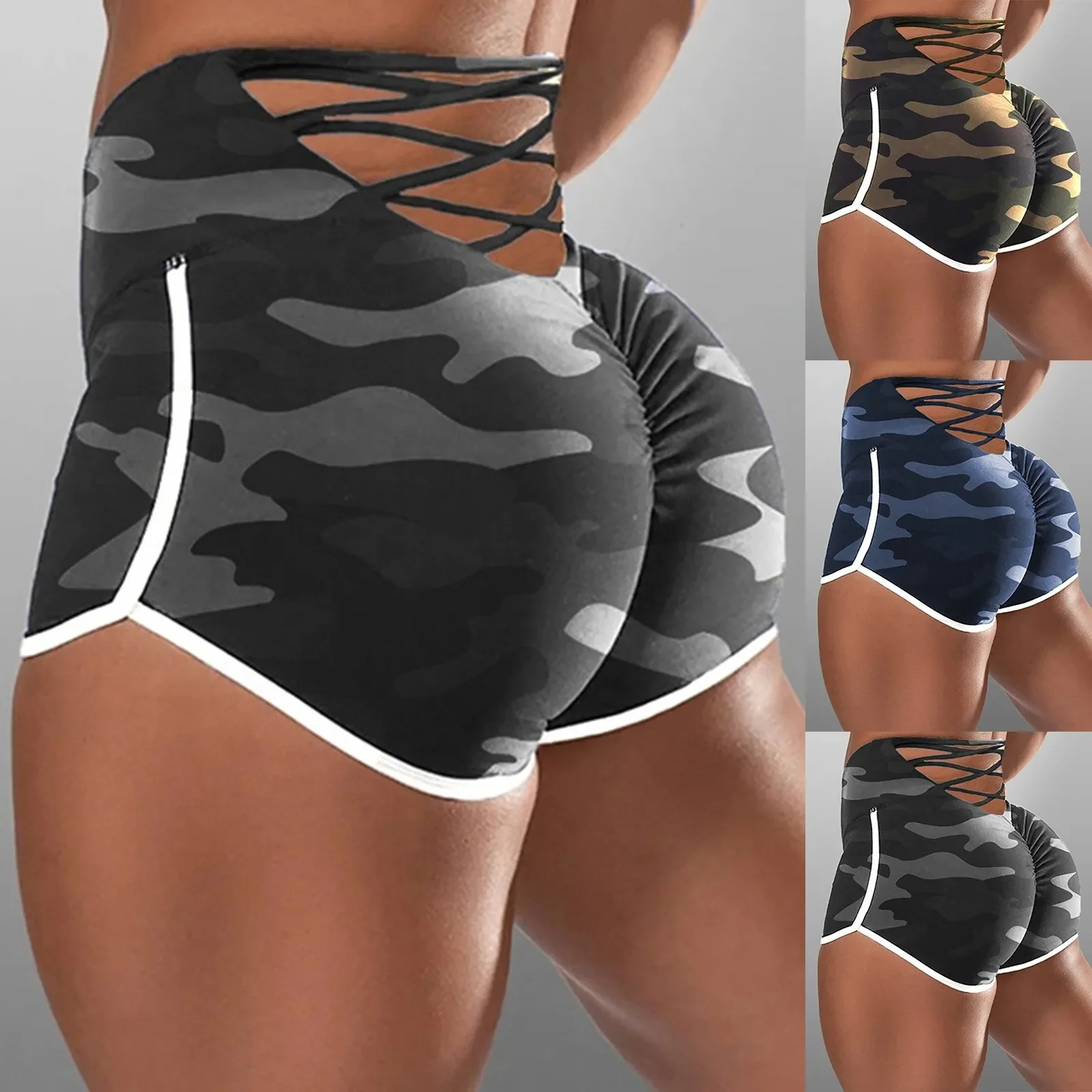 

Yoga Shorts High Waist Printed Sport Shorts Side Hollowed Out Sexy Fitness Shorts Elastic Seamless Hip-Lifting Short Pants 2024