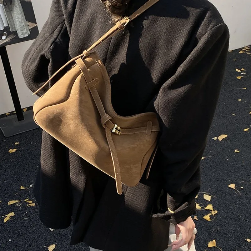 حقيبة يد من جلد الغزال لخريف وشتاء 2025، محفظة كتف نسائية أنيقة على طراز كسول، مقبض علوي متعدد الاستخدامات، يوم بسيط #1