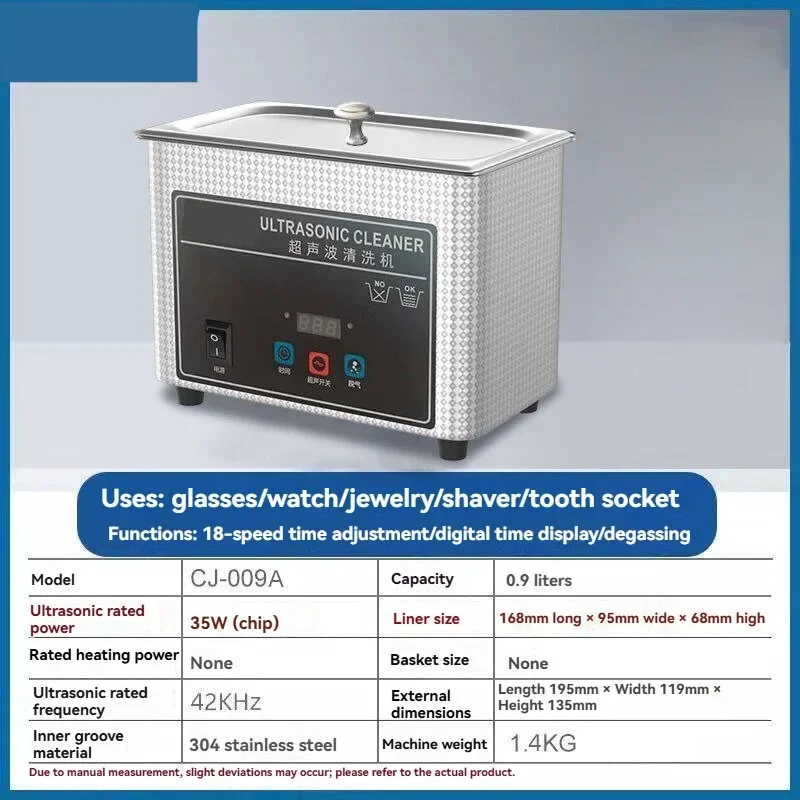 0.9L/35W Ultrasonic Cleaning Machine Commercial Eyeglass and Jewelry Cleaning Machine for Cleaning Jewelry Accessories and Parts