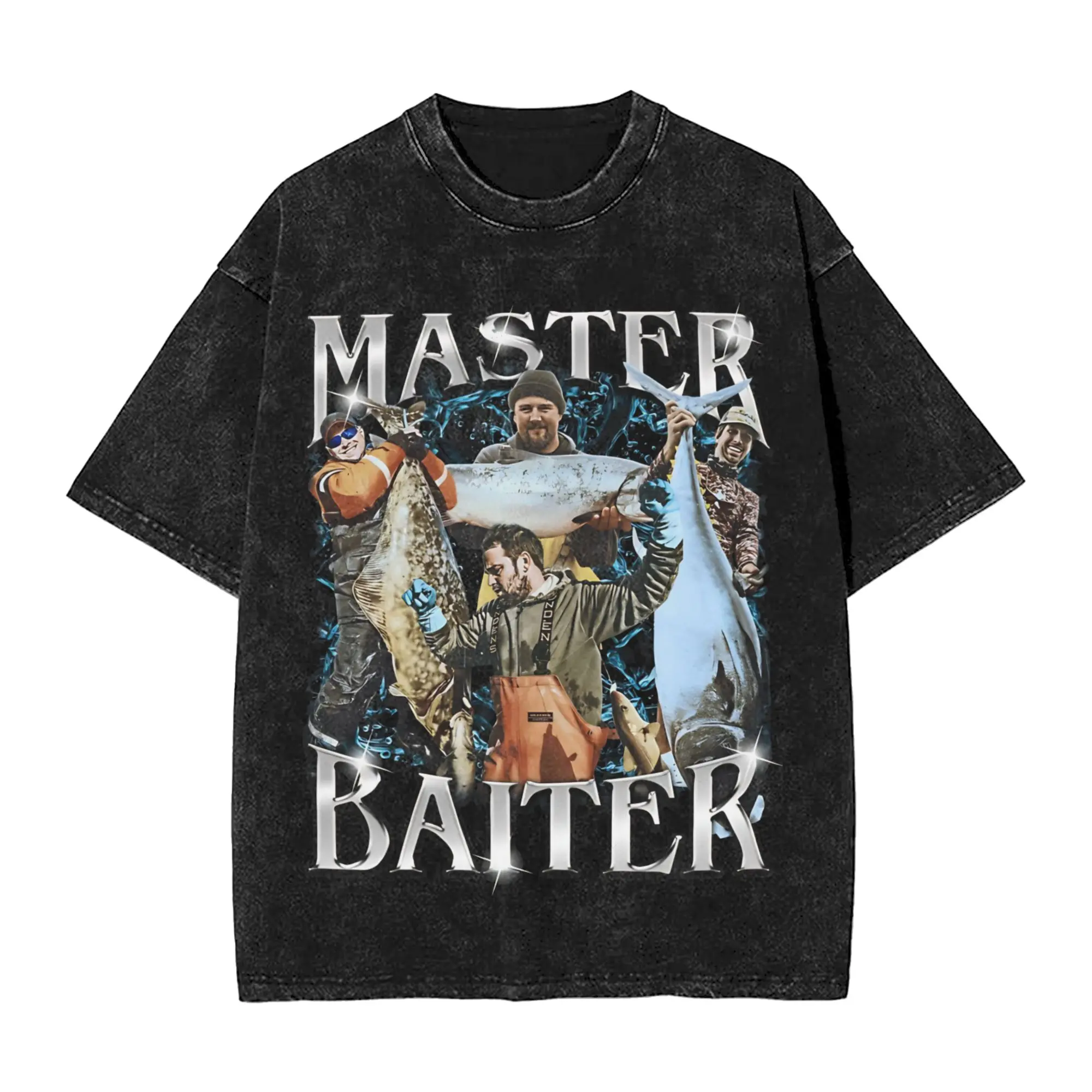 Harajuku Washed Shirts Master Baiter Funny Fishing  Merch Novelty T Shirt Oversize  Streetwear Cotton Summer Tees