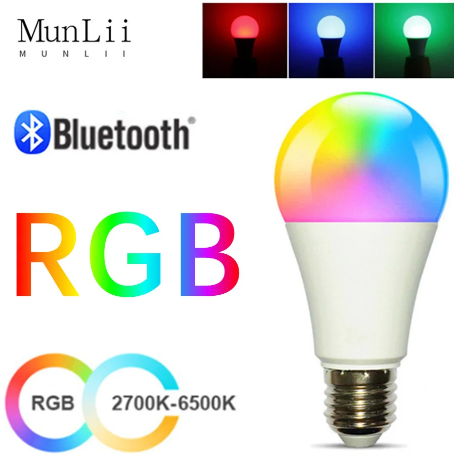 E27 Bluetooth4.0 Wireless App Smart LED Bulb Tuya APP Control Dimmable 15W RGB+CW+WW Color Change Lamp Compatible IOS/Android