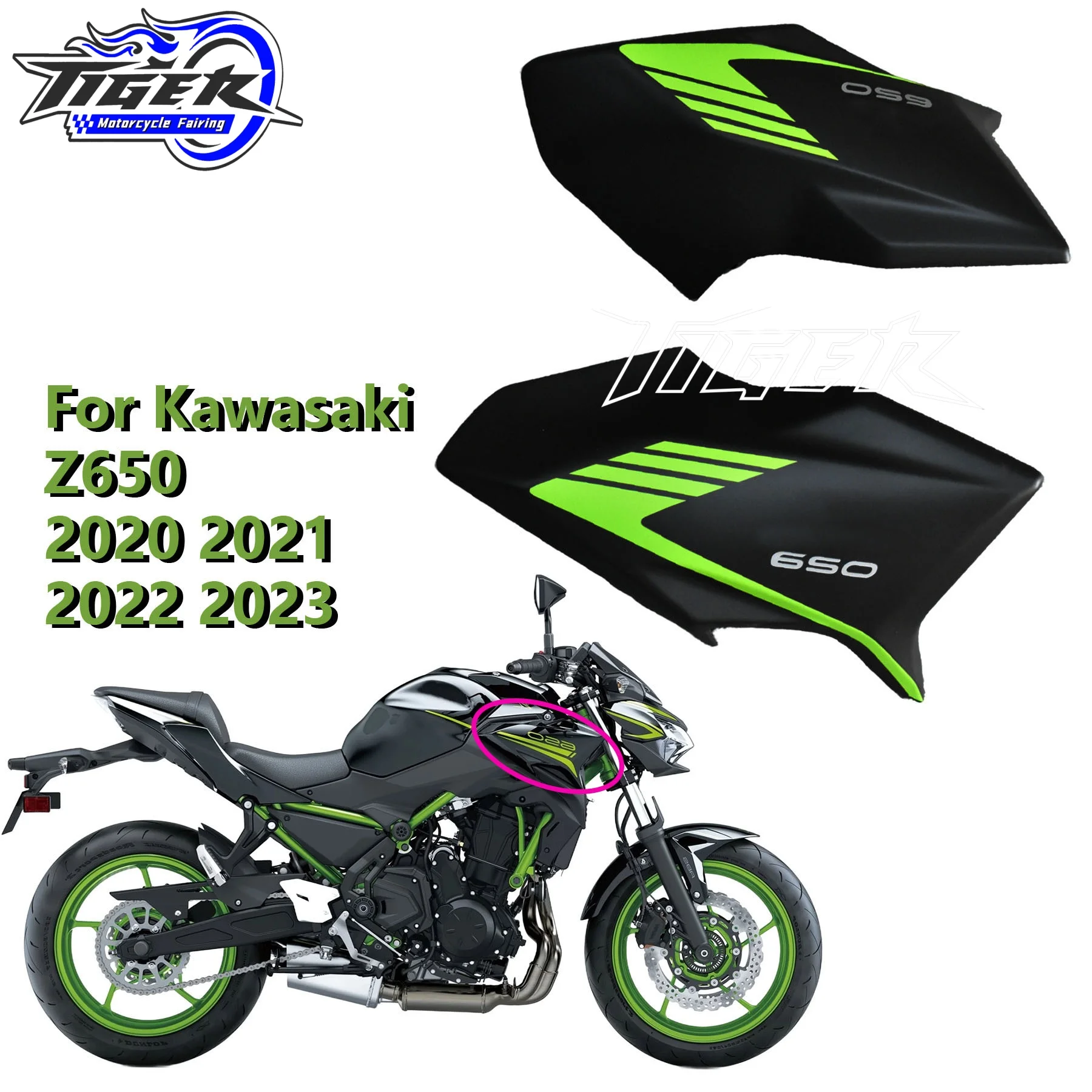 

For Kawasaki Z650 z650 2020 2021 2022 2023 motorcycle fuel tank front side cover fairing ABS plastic body decoration parts