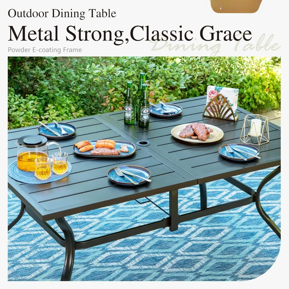 8 Piece Metal Outdoor Table Furniture Sets, with 6 Stackable Chairs, 1 Rectangle Dining Table,Outdoor Dining Table Sets