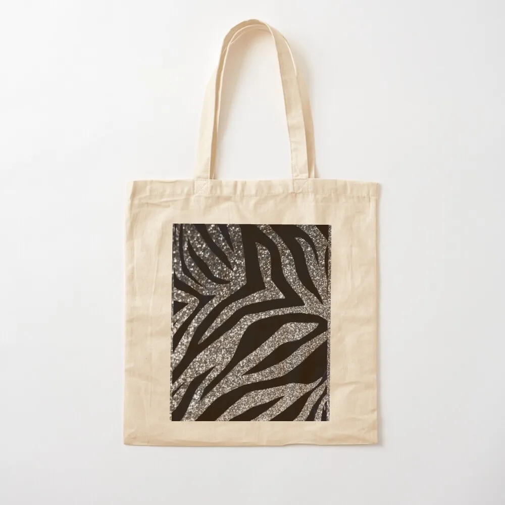 

Photographic Image of Silver Glitter Zebra Print Tote Bag shopping bag logo bag for beach Gift