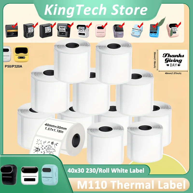 12 Rolls 40x30mm White Thermal Labels, Compatible with Phomemo M200/M210/M110/M120/M108/P50/P80 Perfect for Name Tags, Gifts