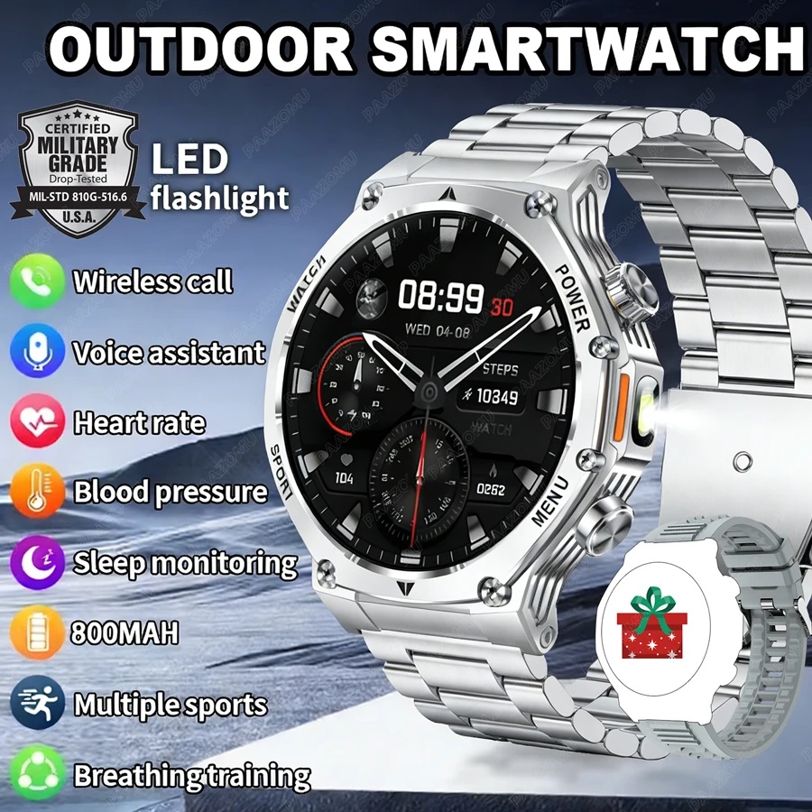 2026 New Men Smart Watch 1.8-inch Large Screen Bluetooth Call IP68 Waterproof GPS Sport SmartWatch 800mAh Super Capacity Battery