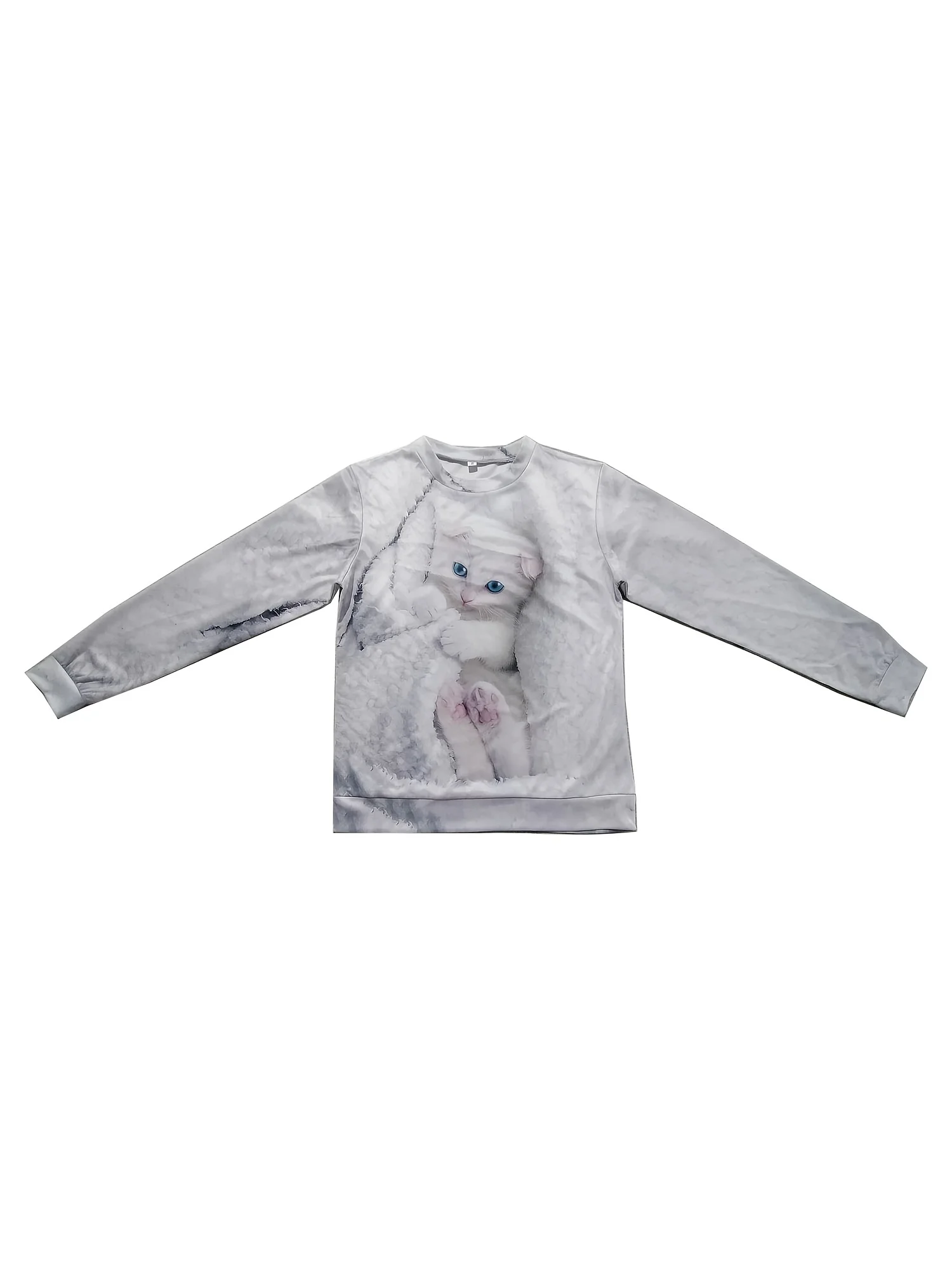 Cute Cat Sweatshirt Soft and Comfortable Long Sleeve Crew Neck Design for Casual Wear - Perfect for Ladies and Girls Wom