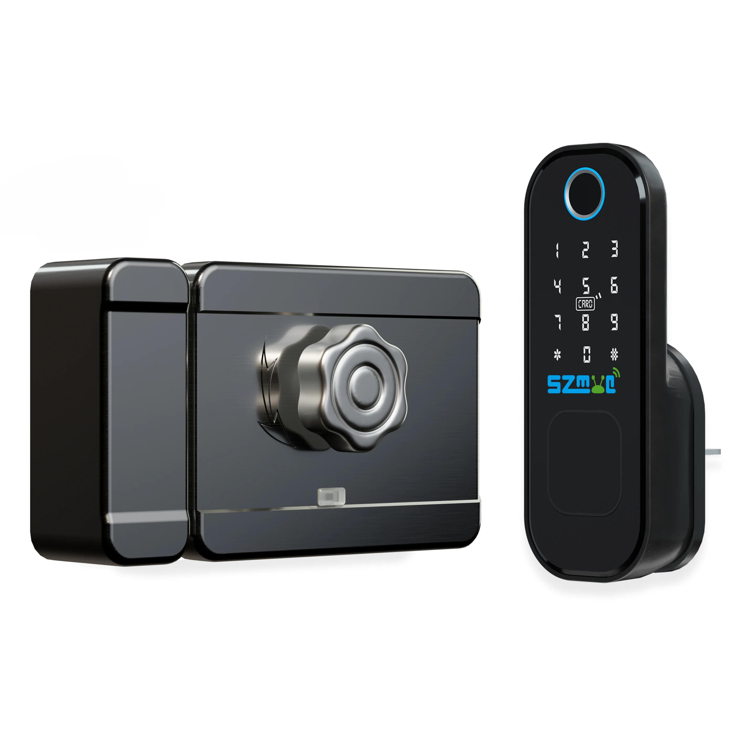 Inteligente Touch Screen Rim Locks, Maçaneta Digital, Black Fingerprint Gate Lock, Wi-Fi remoto