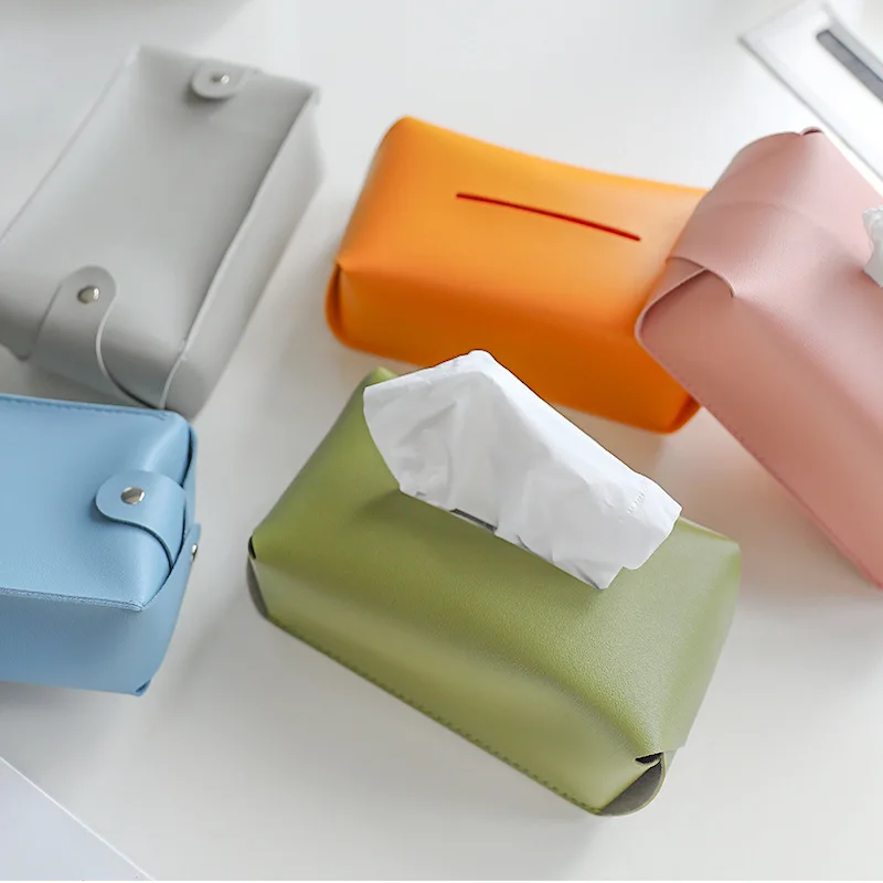 PU Leather Square Tissue Box Cover Napkin Holder Foldable Handkerchief Case For Kitchen Accessories Desktop Storage Organizer