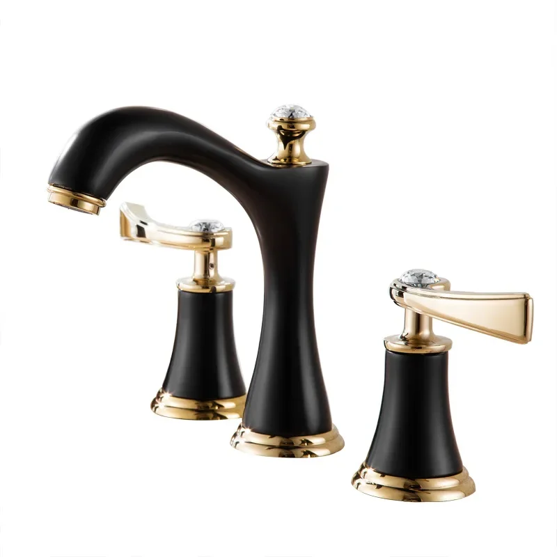 

European three-hole 8-inch basin faucet, all-copper bathroom cabinet split faucet three-piece set, titanium hot and cold faucet