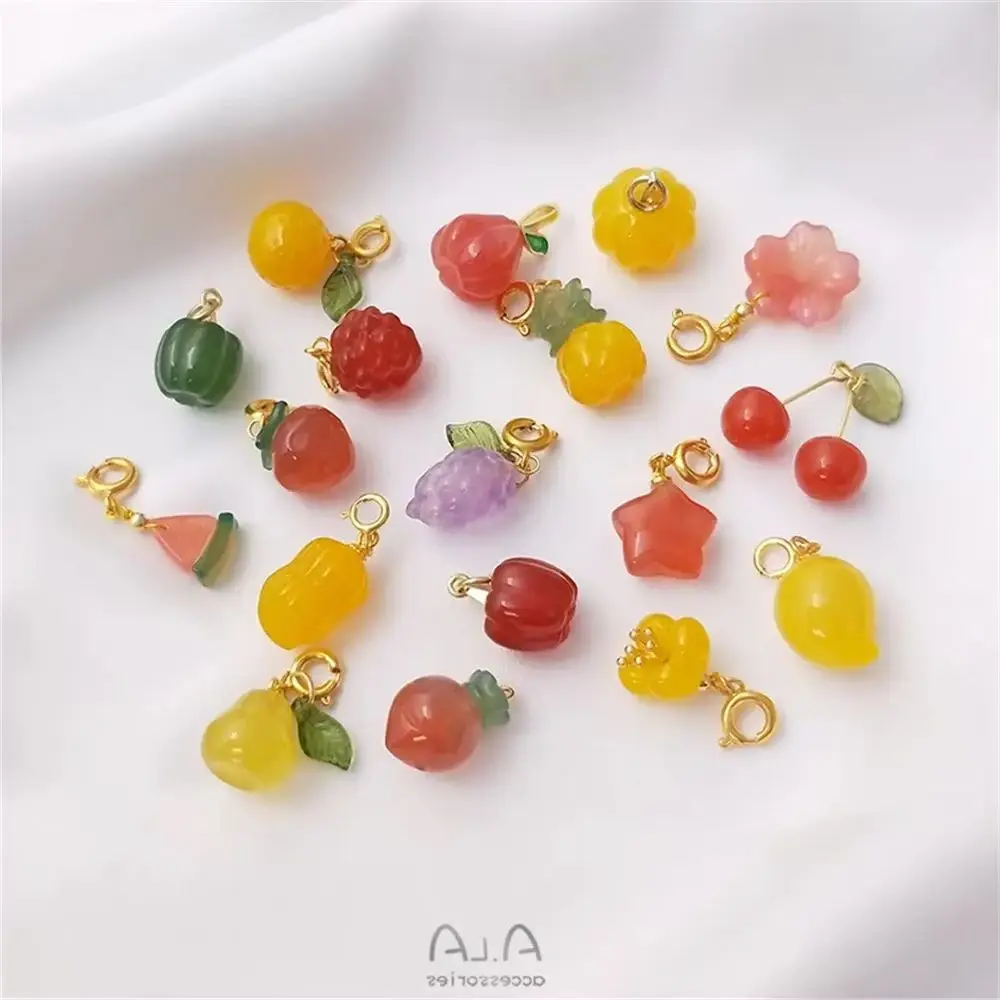 Natural candy agate carved fruit and vegetable series pendant manual DIY bracelet necklace pendant accessories