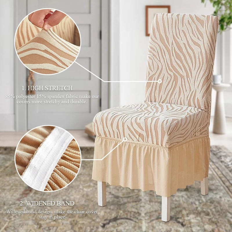 1 Piece Striped Dining Chair Cover with Skirt Thick Protector Case Stretchable Chair Cover Seat