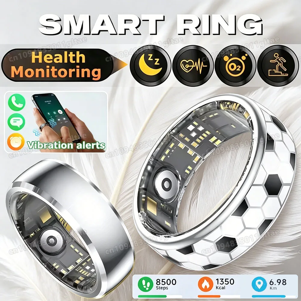 Smart Ring mit Vibrationsalarm für Eingehende Anrufe und Nachrichten, Herzfrequenzmesser, IP68 Wasserdicht, Multi-Sport-Modus Smartring für Männer und Frauen