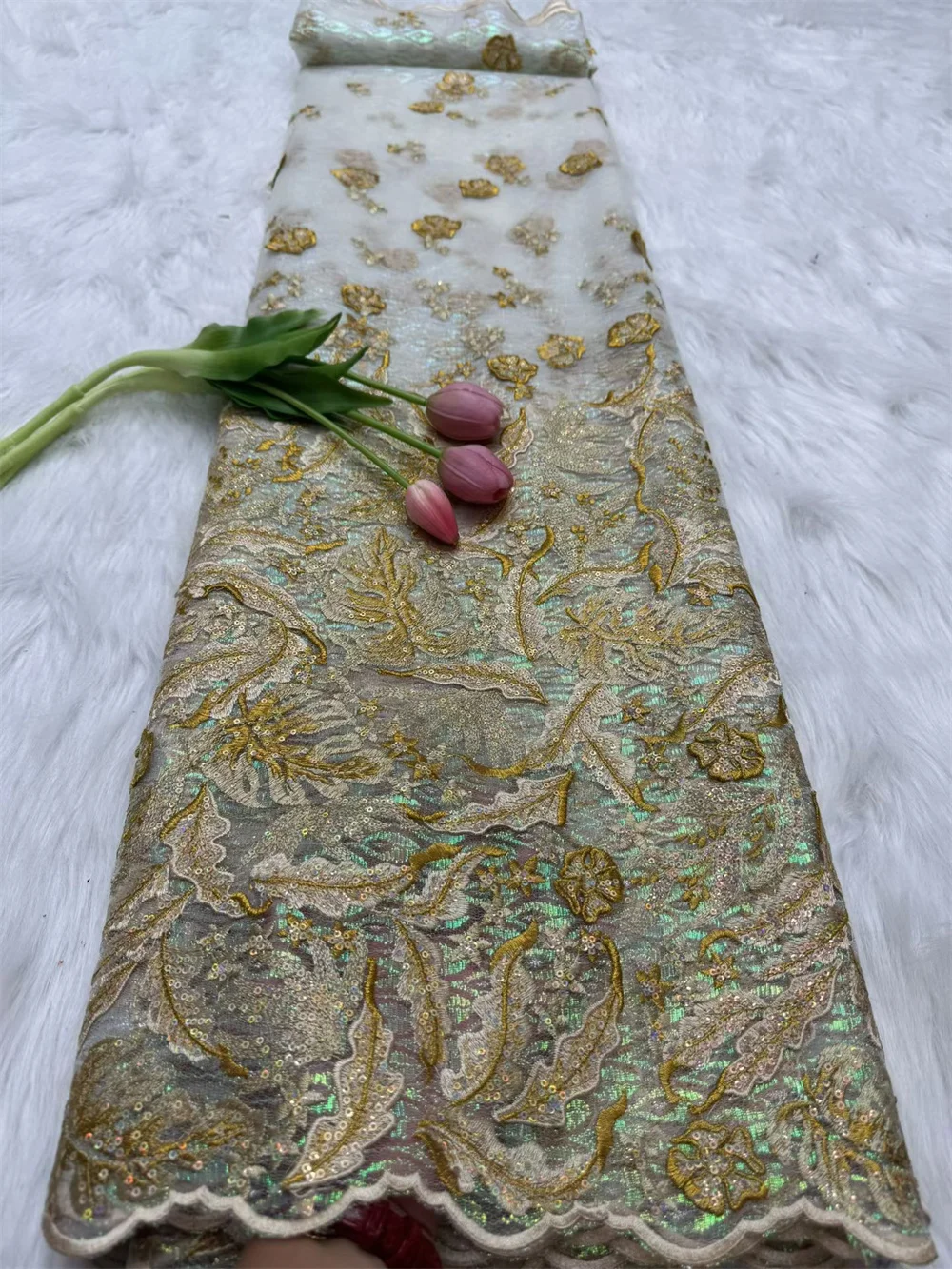 2025 African 3D Net Lace With Sequins African Lace Fabric High Quality 5Yard Nigerian French Tulle Lace Fabric For Dress Hm113-1