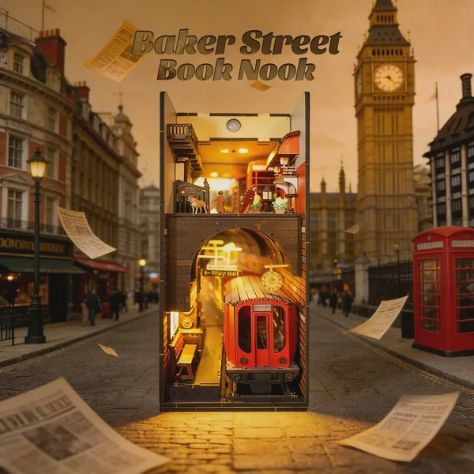 

3d wooden puzzle for adults Baker Street book nook with lights model kit dollhouse DIY miniature house Birthday and Christmas gifts