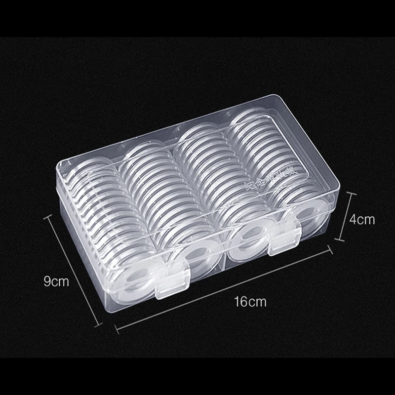 60Pcs/Box Coin Box Clear 33mm Round Boxed Coin Holder Plastic Storage Capsules Display Cases with 60pcs capsules