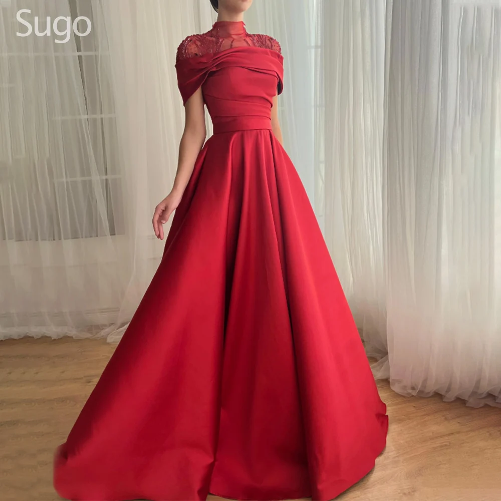 

Customized Elegant Long Red Prom Dresses for Special Occasions High-Neck Floor-Length A-Line Woman Evening Party Gala Dress 2025