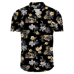 Festive Carnival Short Sleeve Hawaiian Shirt Men Summer Mens Hawaiian Shirts Casual Tropical Plants Print Beach Aloha Shirt Men