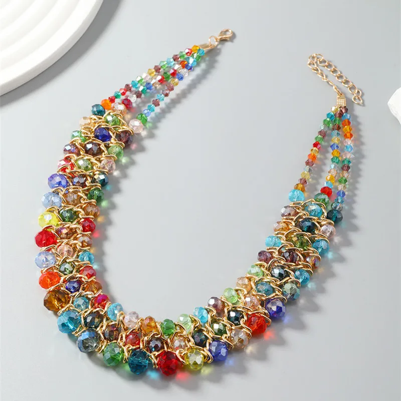 Fashion Necklace Jewelry on the Neck Multicolor Crystal Beads Multilayer Collar Necklace Handmade Choker Necklaces