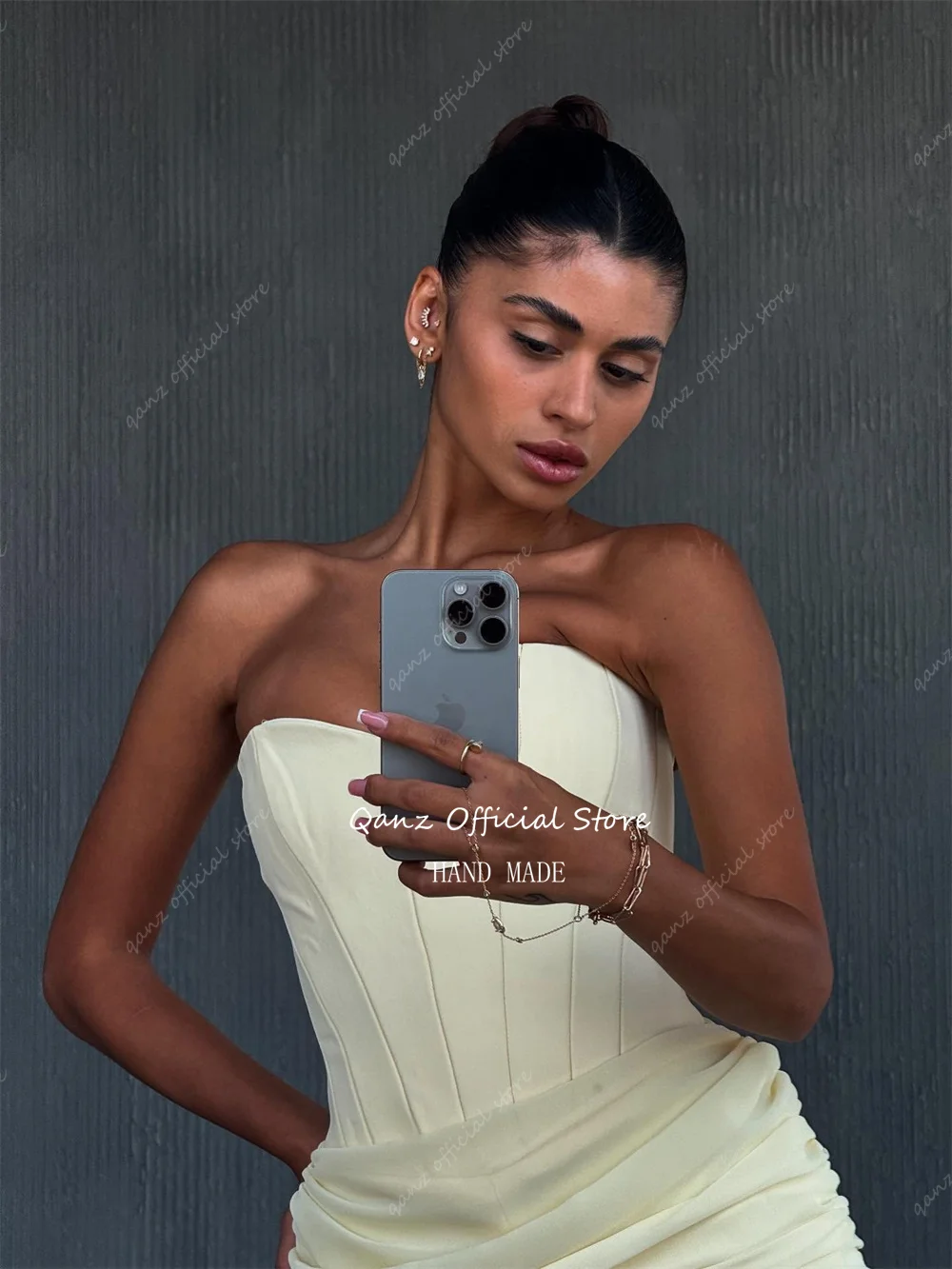 Qanz robes De bal modernes jaune en mousseline De soie sirène robes De Boda Para Fiestas chérie Illusion robe De soirée femmes personnalisé