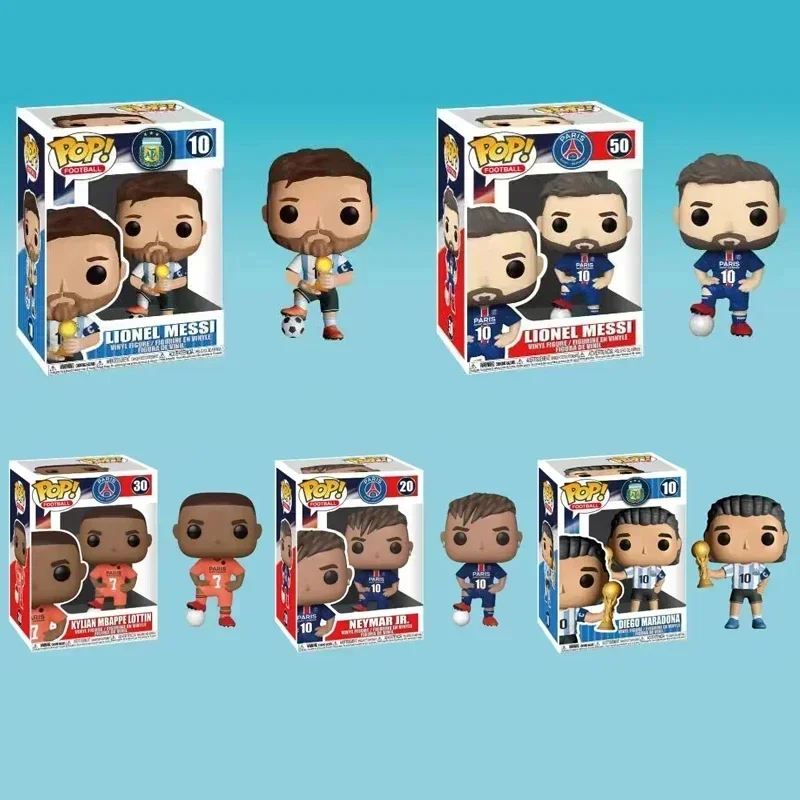2 piezas Pop León Messi # 10 MBAPPE # 7 Maladona # 10 estrellas de fútbol decoración colección de figuras de acción modelo juguetes de cumpleaños regalos