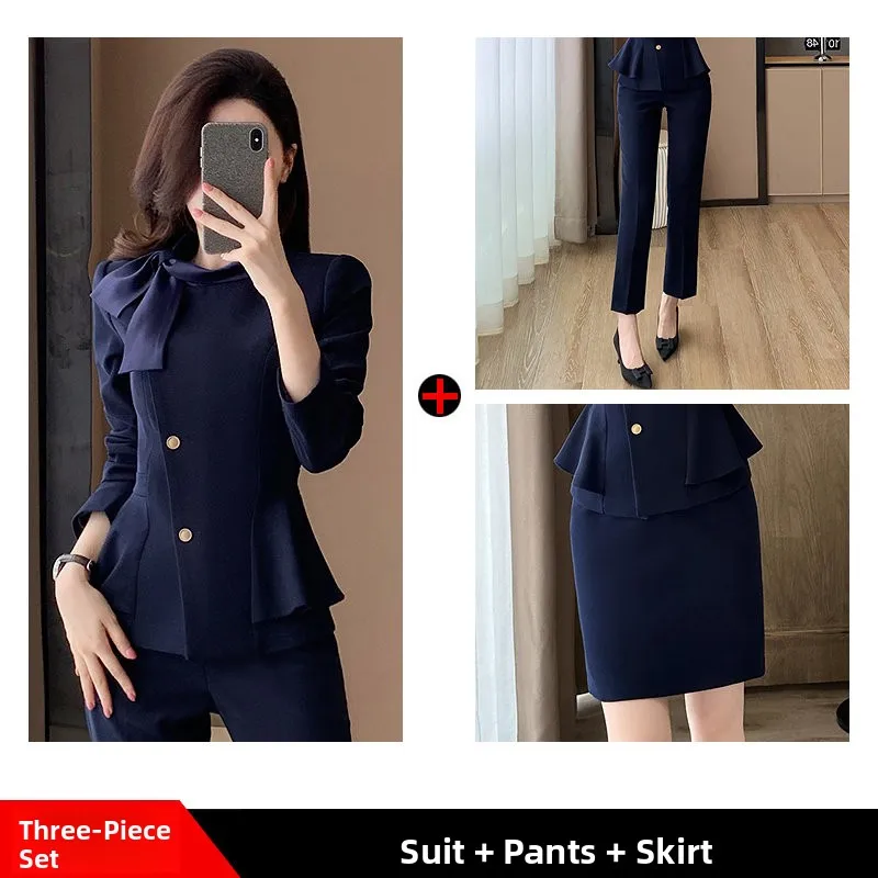 Length blue suit + pants + skirt