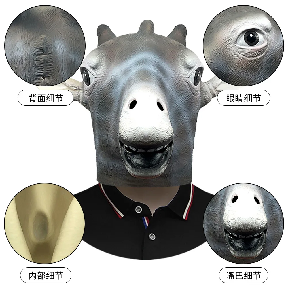 Realistische Giraffen-Latexmaske für den ganzen Kopf, Cosplay- und Halloween-Party-Kostümzubehör – Detail 4