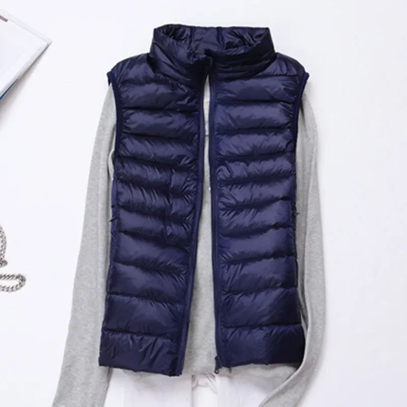 New Women 90% White Duck Down Vest Women\'s Ultra Light Duck Down Vest Jacket High collar Sleeveless Coat Waistcoat Portable