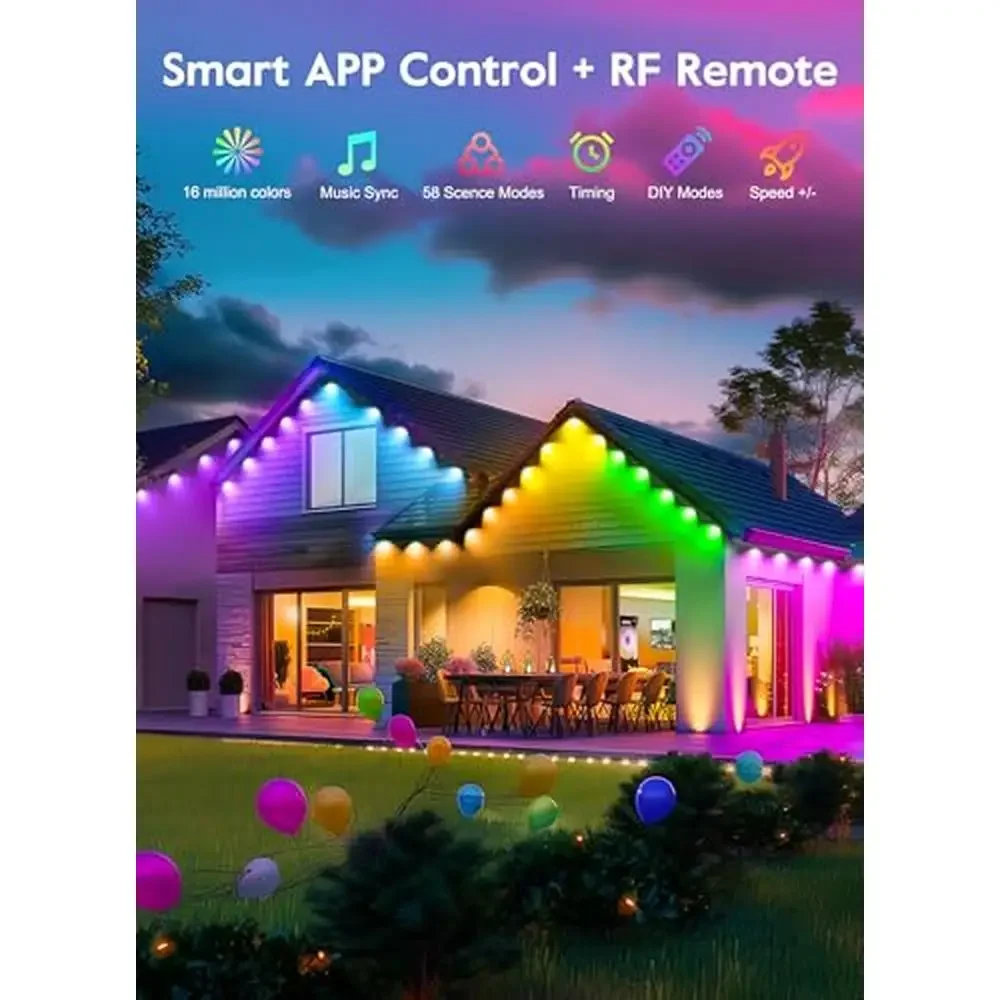 Outdoor Christmas Lights 100 LED Color Changing Fairy Lights App Control Music Sync Waterproof Smart C9 String Lights Holidays &