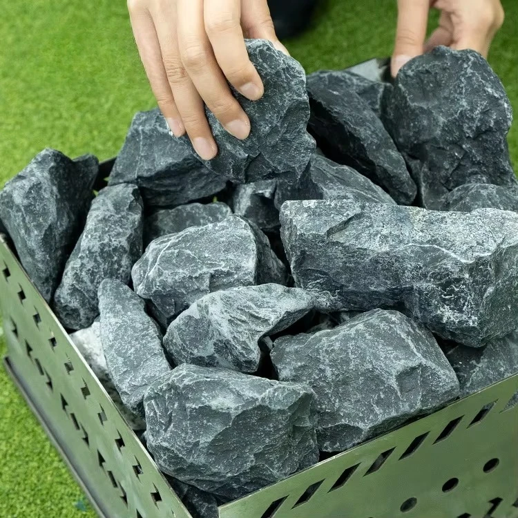 Pedra de sauna ao ar livre Rocha padrão 16 kg/caixa com acabamento finlandês premium e versátil para sauna úmida/seca