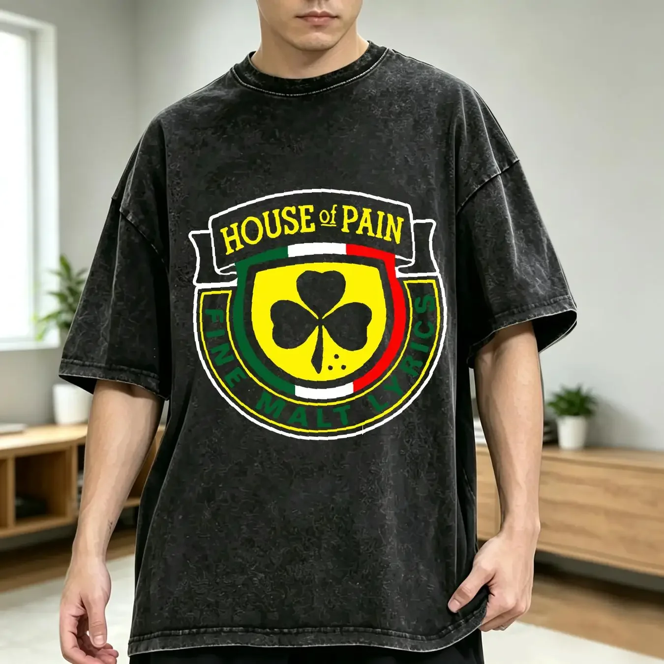 washed T Shirt Vtg House of Pain Band Heavy Cotton Black Full Size  vintage Washed Casual designer clothes Breathable