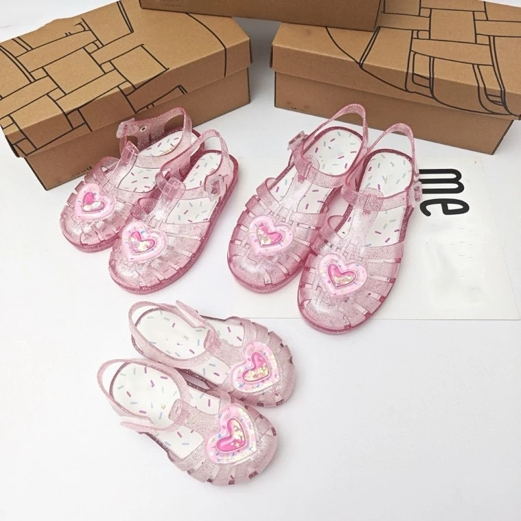 

Parent-child Baotou Hollow Sandals Kids Gradient Cake Flowing Heart Beach Shoes Toddlers Cherry Flowing Sand Casual Jelly Shoes