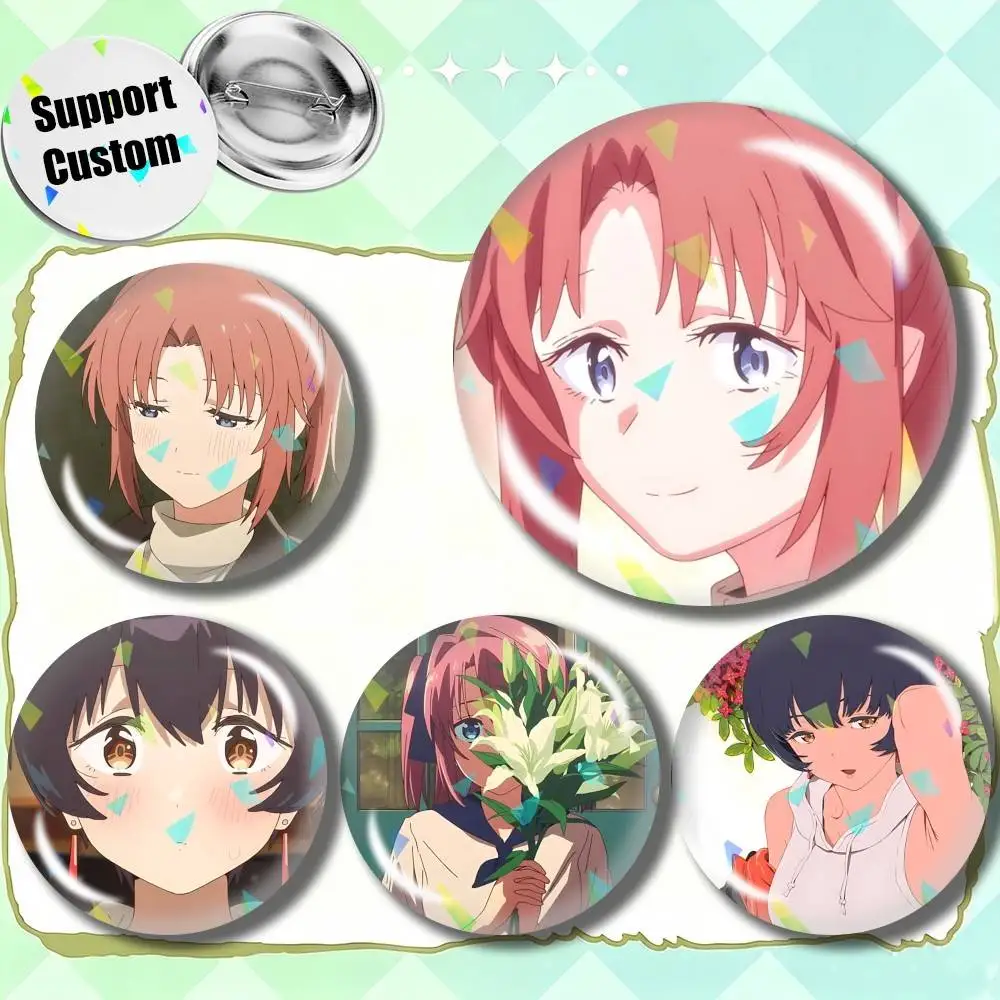 Botan Kamiina Fully Blossoms When Drunk Round Brooch Pins, Personalized Badges With Broken Glass Design Fashion Accessory