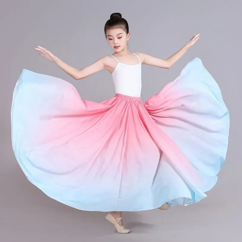 Dance Skirts For Kid Girl Flamenco Dance Performer Gradient Stage Performance Classical Dance Practicing Skirt