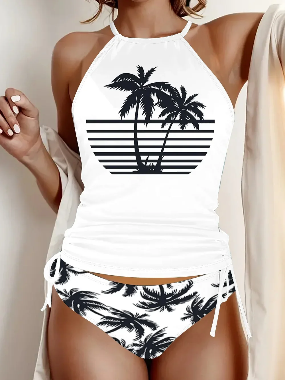 

Women's Floral Print Tankini Set, Elegant 2pcs Bikini Swimsuit with Adjustable Straps and High Waist Bottoms Summer Beachwear