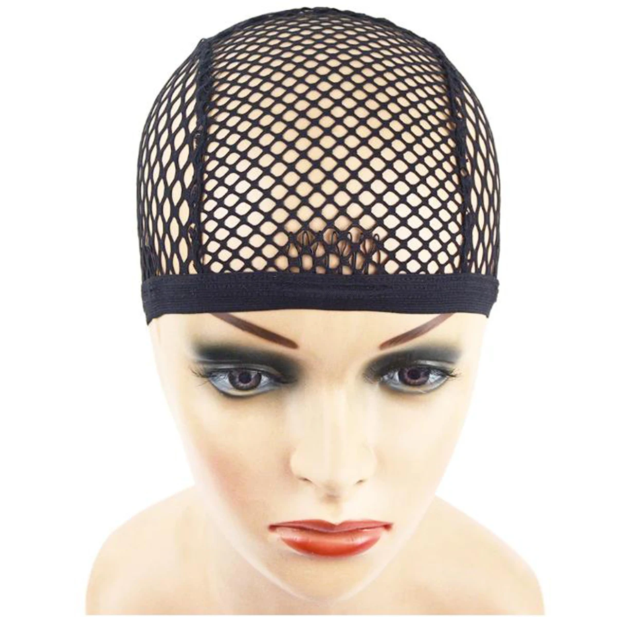 2pc Black/Blonde 4 clips Stretch Mesh Cap Big Hole Weaving Cap for Making Wigs