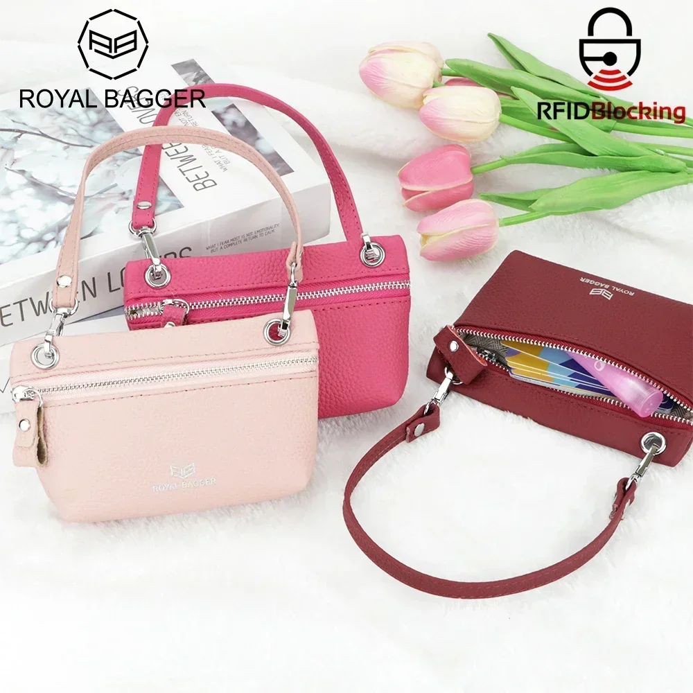 Royal Bagger RFID Blocking Coin Purse for Women Genuine Leather Portable Small Handbag Fashion Casual Clutch Wallet 2800