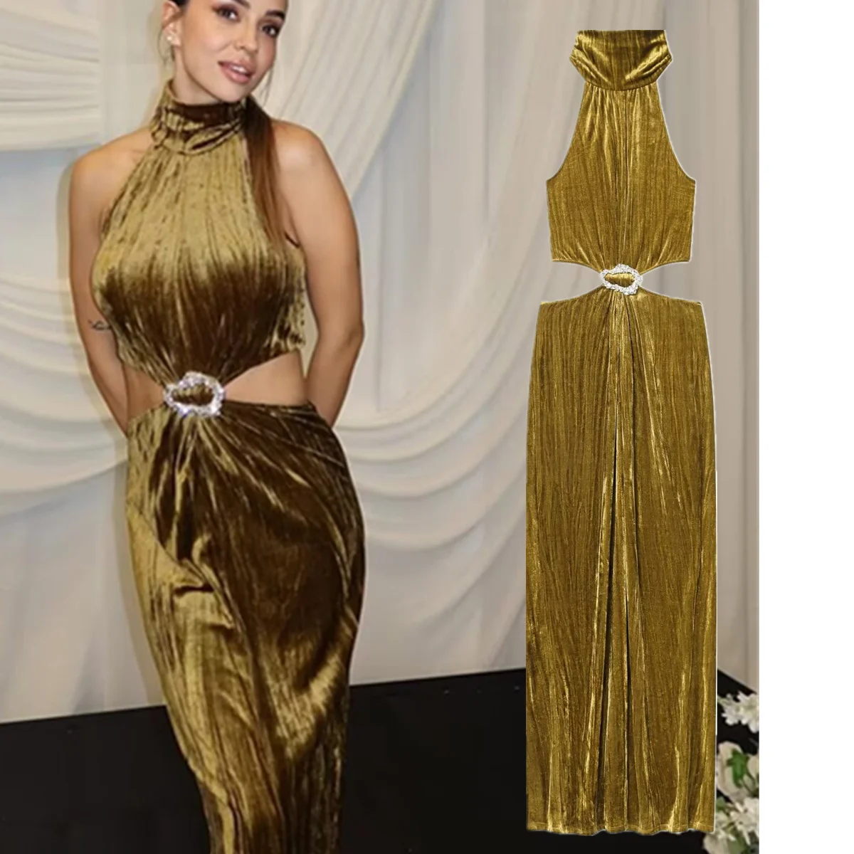 

Jenny&Dave Minimalist Velvet Hollowed Out Party Dress Elegant Christmas And Winter MIDI Dress Elegant Party Dresses Vestidos XS-