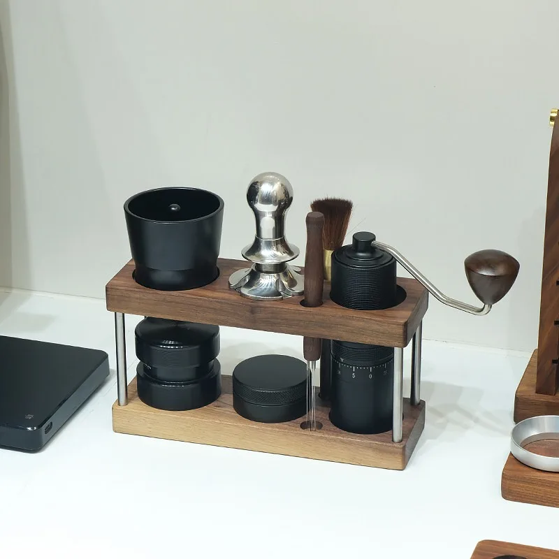Coffee Tamper Storage Stand Double‑Tier 6‑Hole Black Walnut Multifunctional Holder