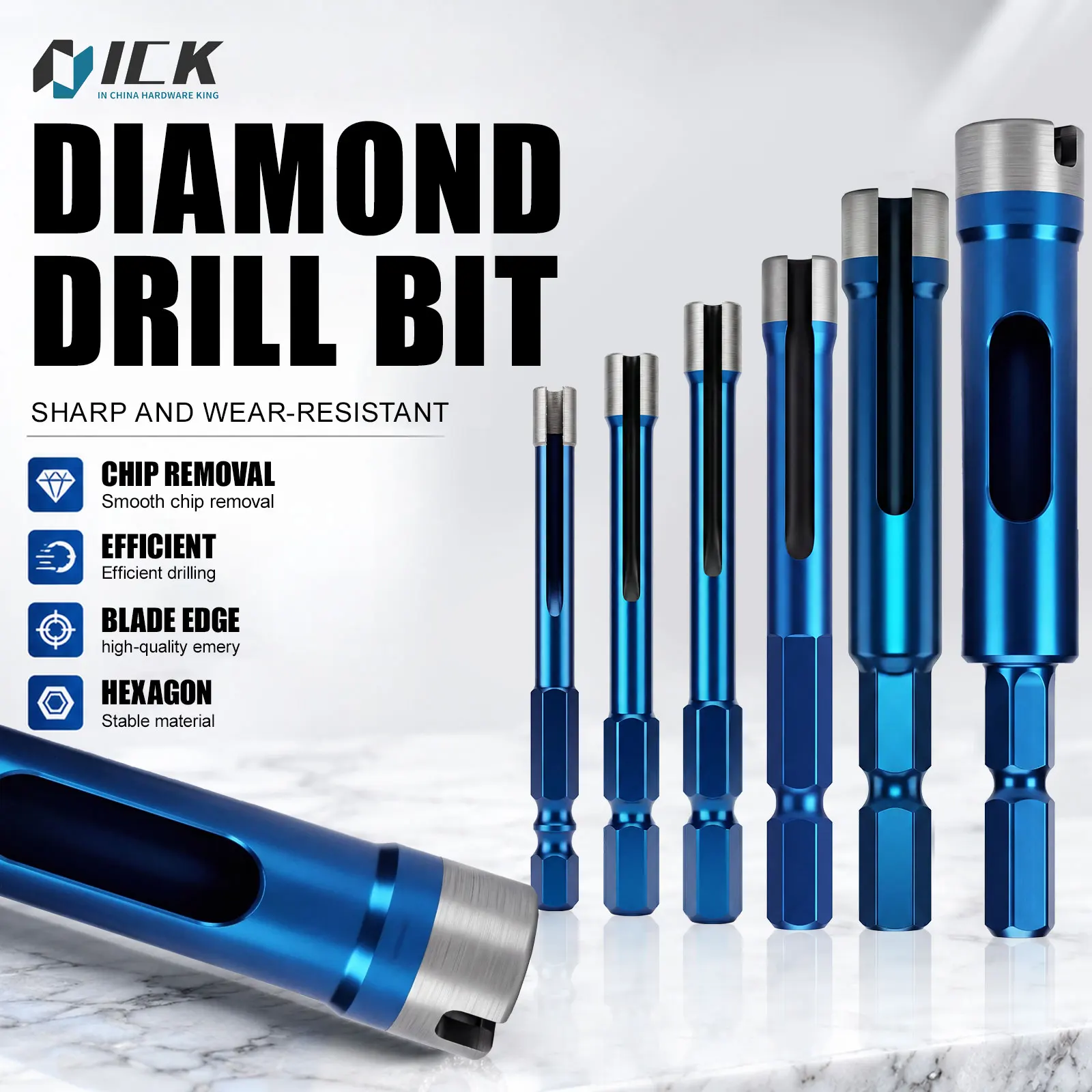 Sintered Diamond Drill Bits 5-12mm Hex Shank Hole Saw for Tile Glazed Tile Marble Granite Cobblestone Quartz Stone Drilling