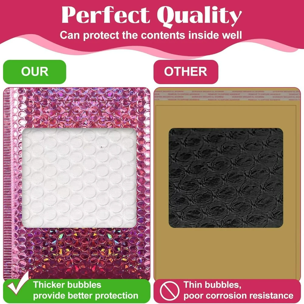 Rose Pink Foil Bubble Mailing Envelopes Self-Seal Shock-Absorbing Padded Mailers Durable Shipping Bags for Cosmetics And Jewelry
