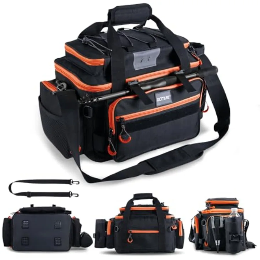 

Сумка для рыболовных снастей 600D с мягкими стенками, ремнями для удилищ, съемным карманом для бутылки с водой, водонепроницаемым дном и молниями SBS для 3700 Plus 2PC