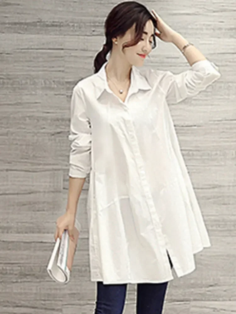 Oversized Shirts and Blouses Korean Fashion Women 2023 Spring Summer Loose Long Sleeve White Shirts Women Casual Midi Blouse