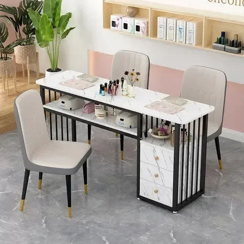 Ensemble de table à ongles et chaises en fer, table de manucure professionnelle, salon de beauté, salon de beauté simple, chambre à coucher, maquillage, maison créative, moderne