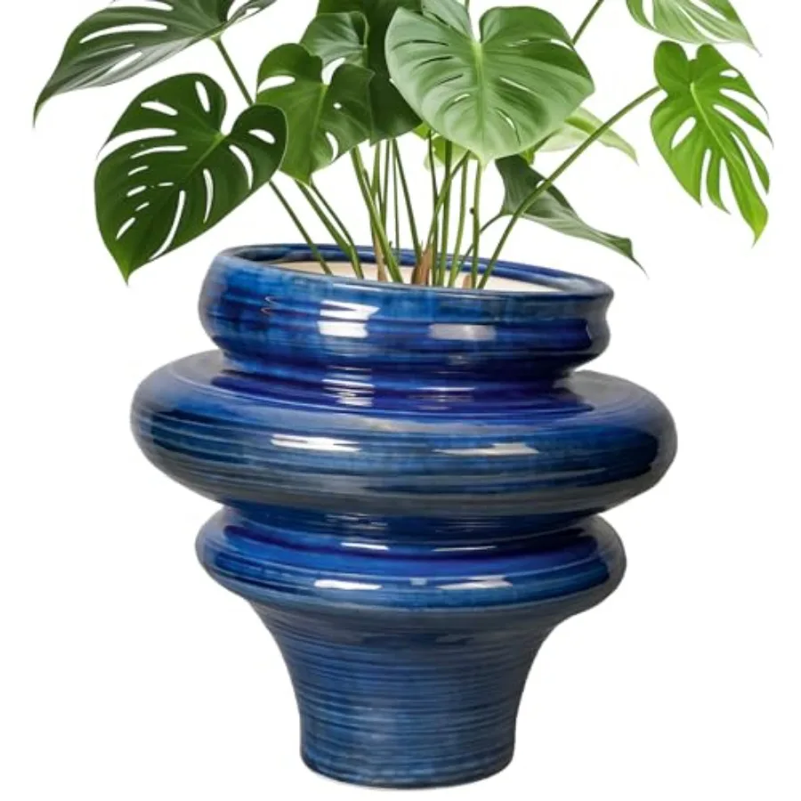 

Ceramic Pots for Plants - 11 Inch Ceramic Planter with Drainage Hole Unique Planters for Indoor Outdoor Large Decorative Flower