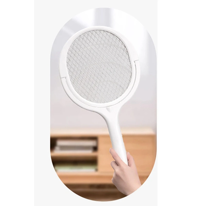 Rotating Head Rechargeable Fly Swatter Electric Fly Swatter Racket Bug Zapper Racket Indoor Bug Zapper White Indoor Fly Zapper