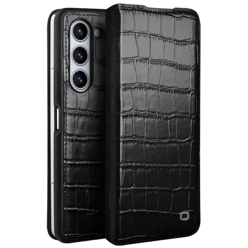 For Samsung Galaxy Z Fold5 Fold 5 Real Genuine Leather Flip Cover Phone Case Crocodile Grain Natural Cowhide Qialino Brand